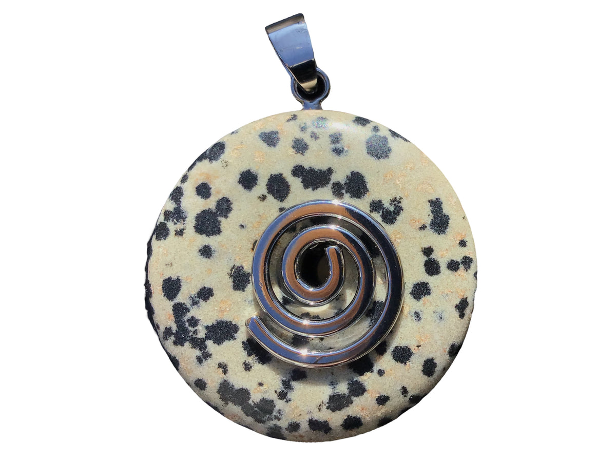 Premium Edelstein-Donut Dalmatiner Jaspis  top Qualität optional als Kette mit versilberter oder vergoldeter Spirale und Wildlederband