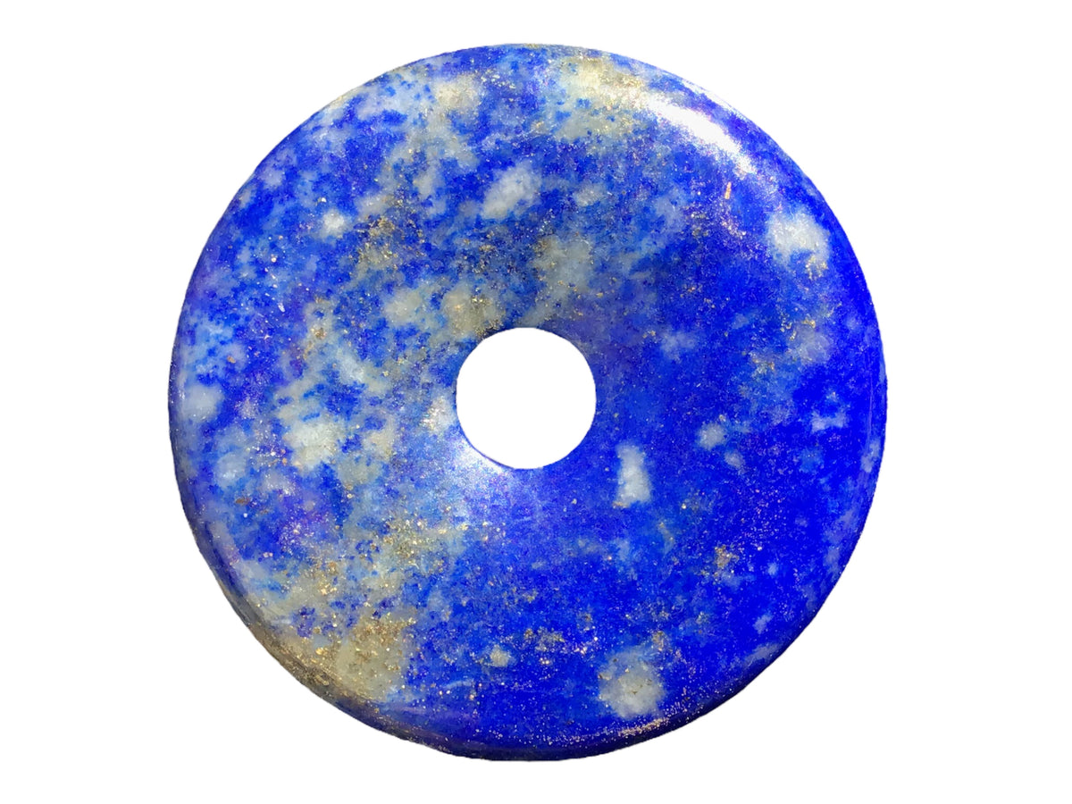 Premium Lapislazuli Edelstein-Donut optional als Kette mit versilberter oder vergoldeter Spirale und Wildlederband