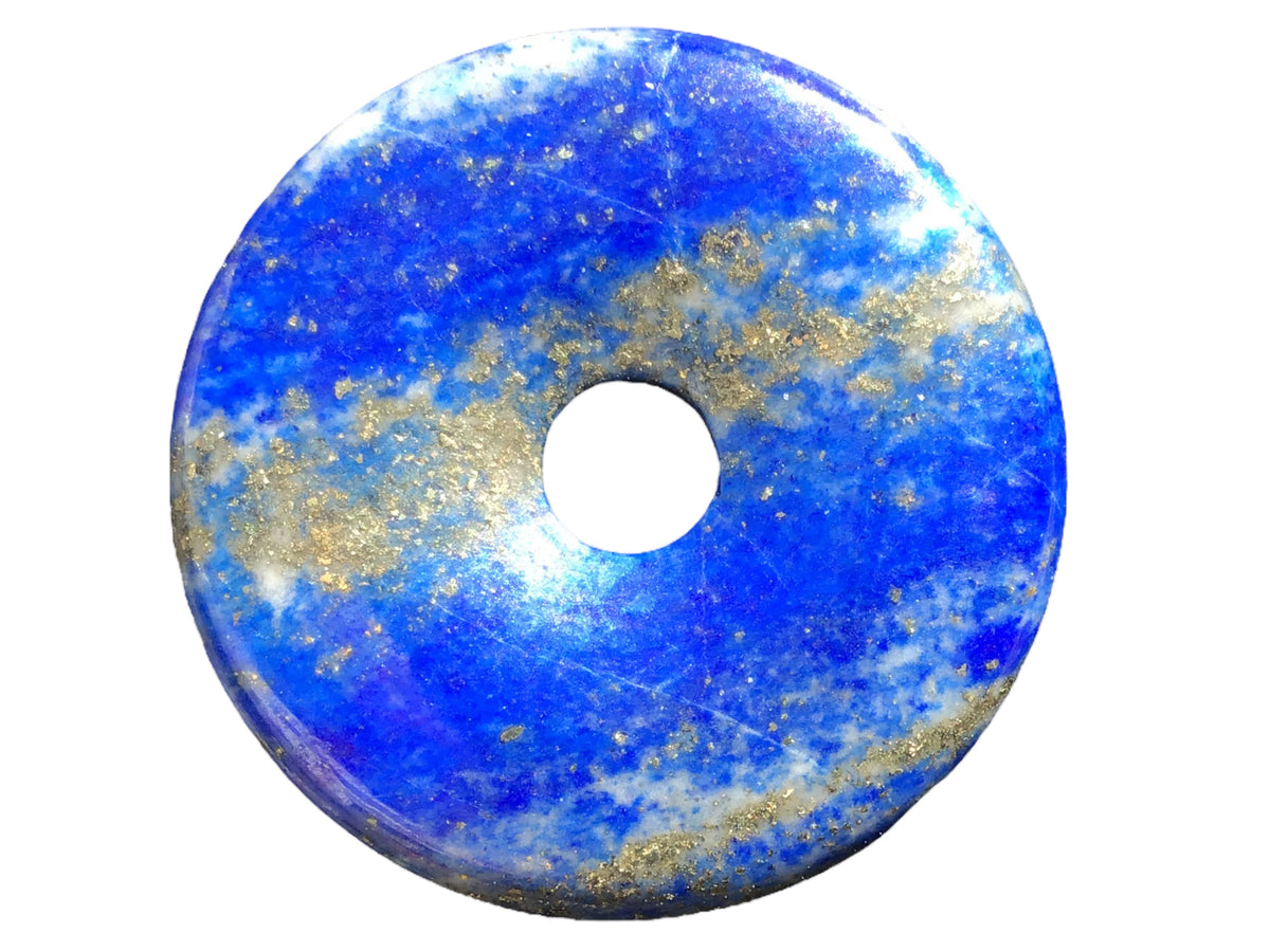 Premium Lapislazuli Edelstein-Donut optional als Kette mit versilberter oder vergoldeter Spirale und Wildlederband