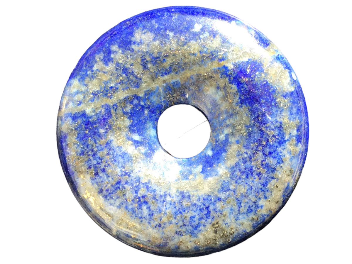 Premium Lapislazuli Edelstein-Donut optional als Kette mit versilberter oder vergoldeter Spirale und Wildlederband