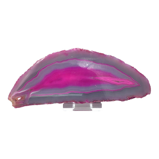 Achatscheibe pink mit Acrylständer I Unikat-Masterpiece 1460 I Sammlerstück I 150x60x20mm I 307 gr. I Brasilien
