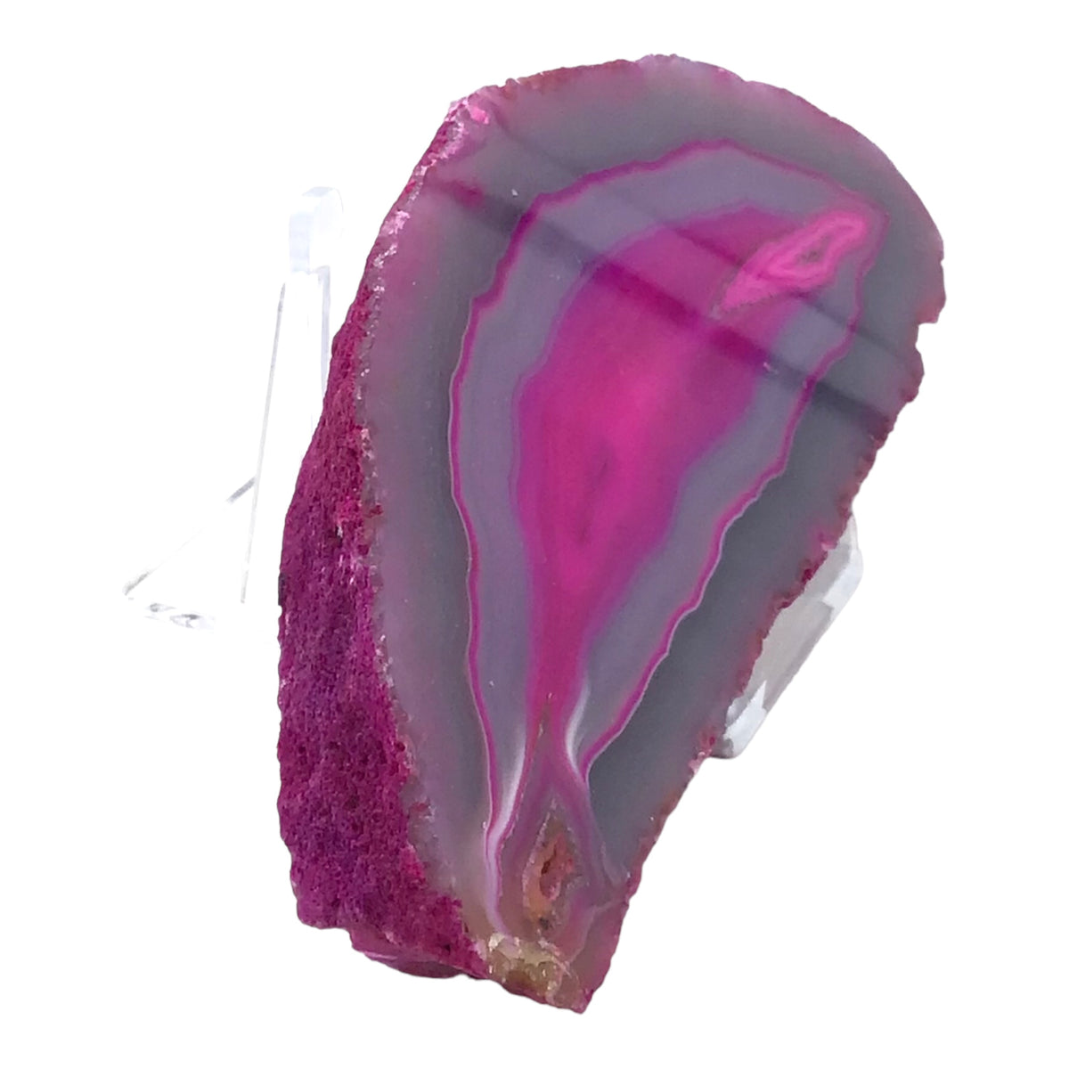 Achatscheibe pink mit Acrylständer I Unikat-Masterpiece 1460 I Sammlerstück I 150x60x20mm I 307 gr. I Brasilien