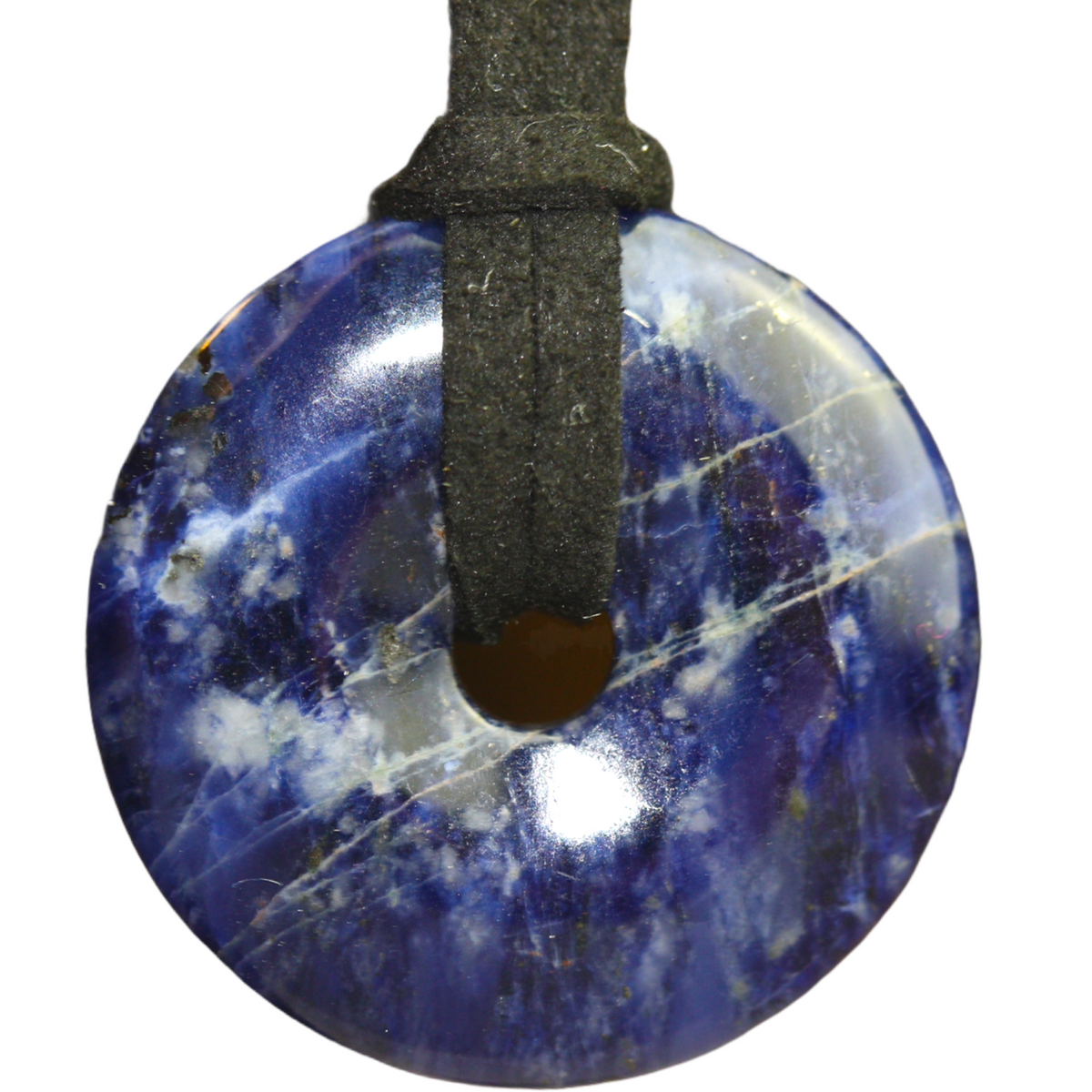 Premium Edelstein-Donut Sodalith optional als Kette mit versilberter oder vergoldeter Spirale und Wildlederband