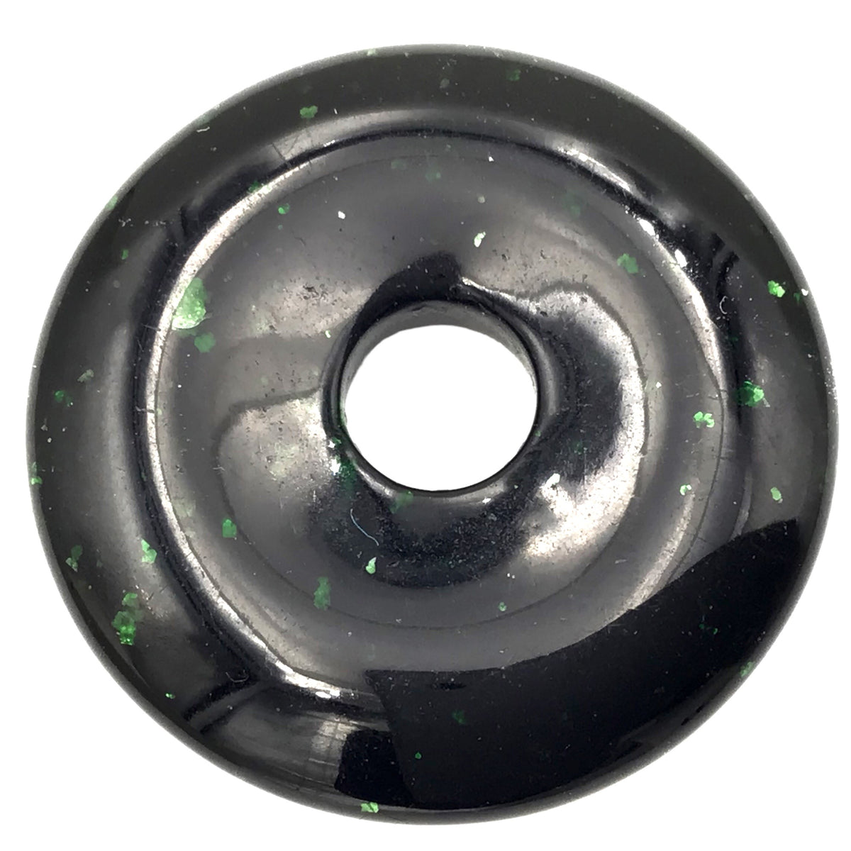 Premium Edelstein-Donut Grünfluss optional als Kette mit versilberter oder vergoldeter Spirale und Wildlederband