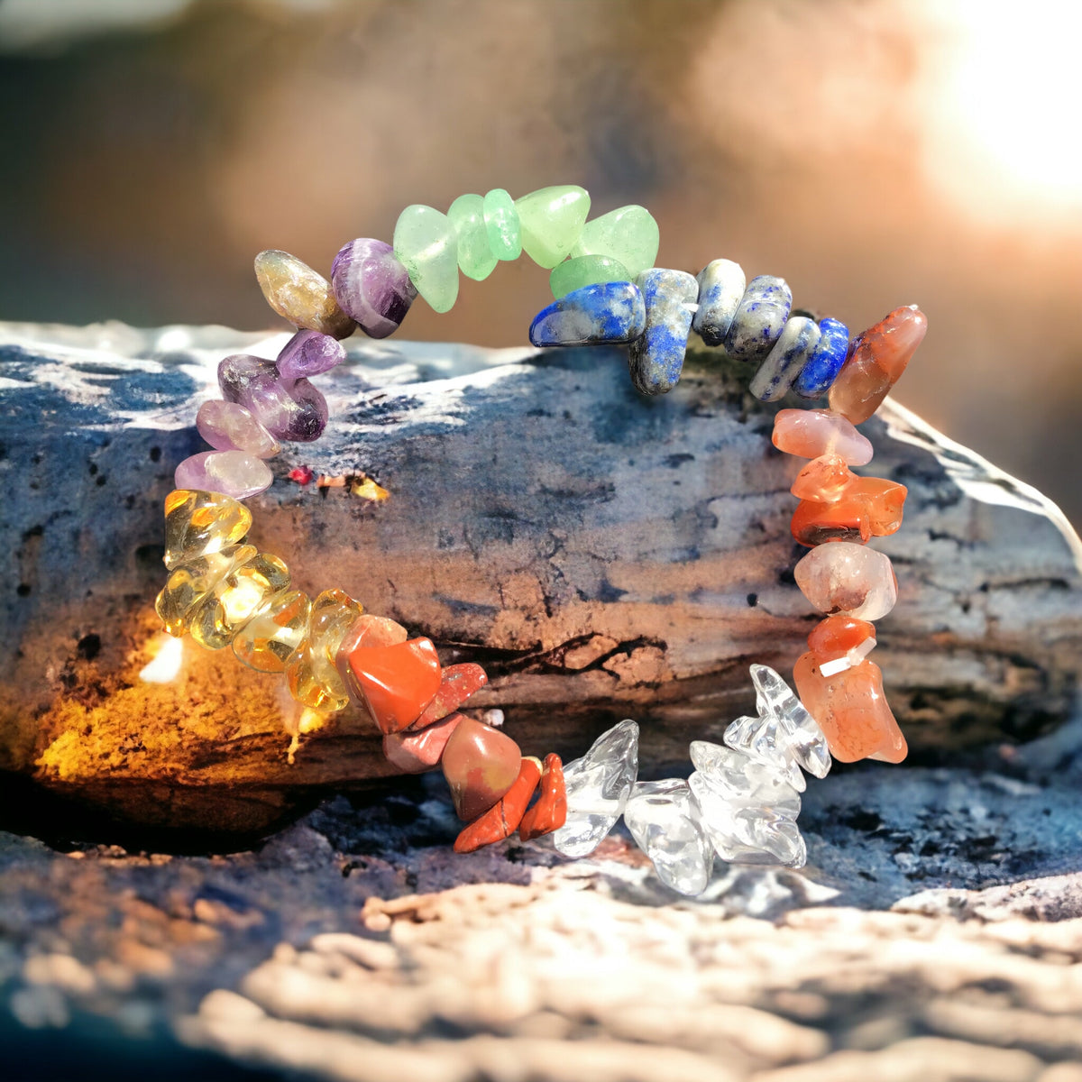 Chakra Edelstein Set Selbstheilung - 11 teilig mit Halskette, Splitterarmband und Herz in Geschenkbox - mit 14 seitigem liebevoll gestaltetem Ebook als Anleitung