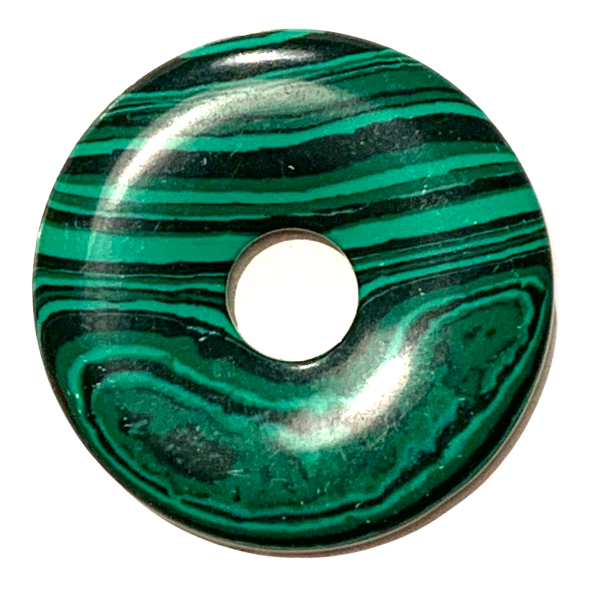Premium Edelstein-Donut Malachitglas optional als Kette mit versilberter oder vergoldeter Spirale und Wildlederband
