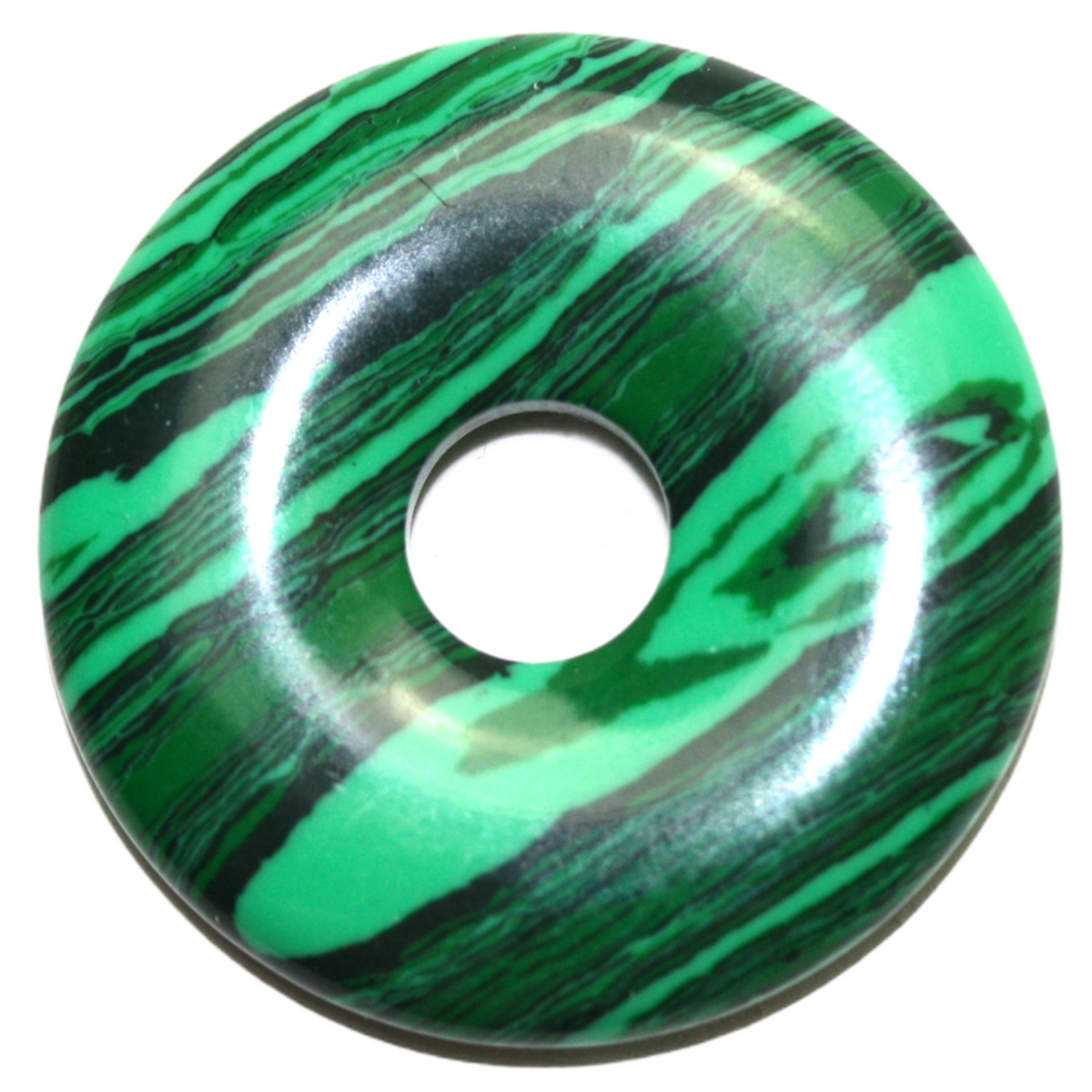 Premium Edelstein-Donut Malachitglas optional als Kette mit versilberter oder vergoldeter Spirale und Wildlederband
