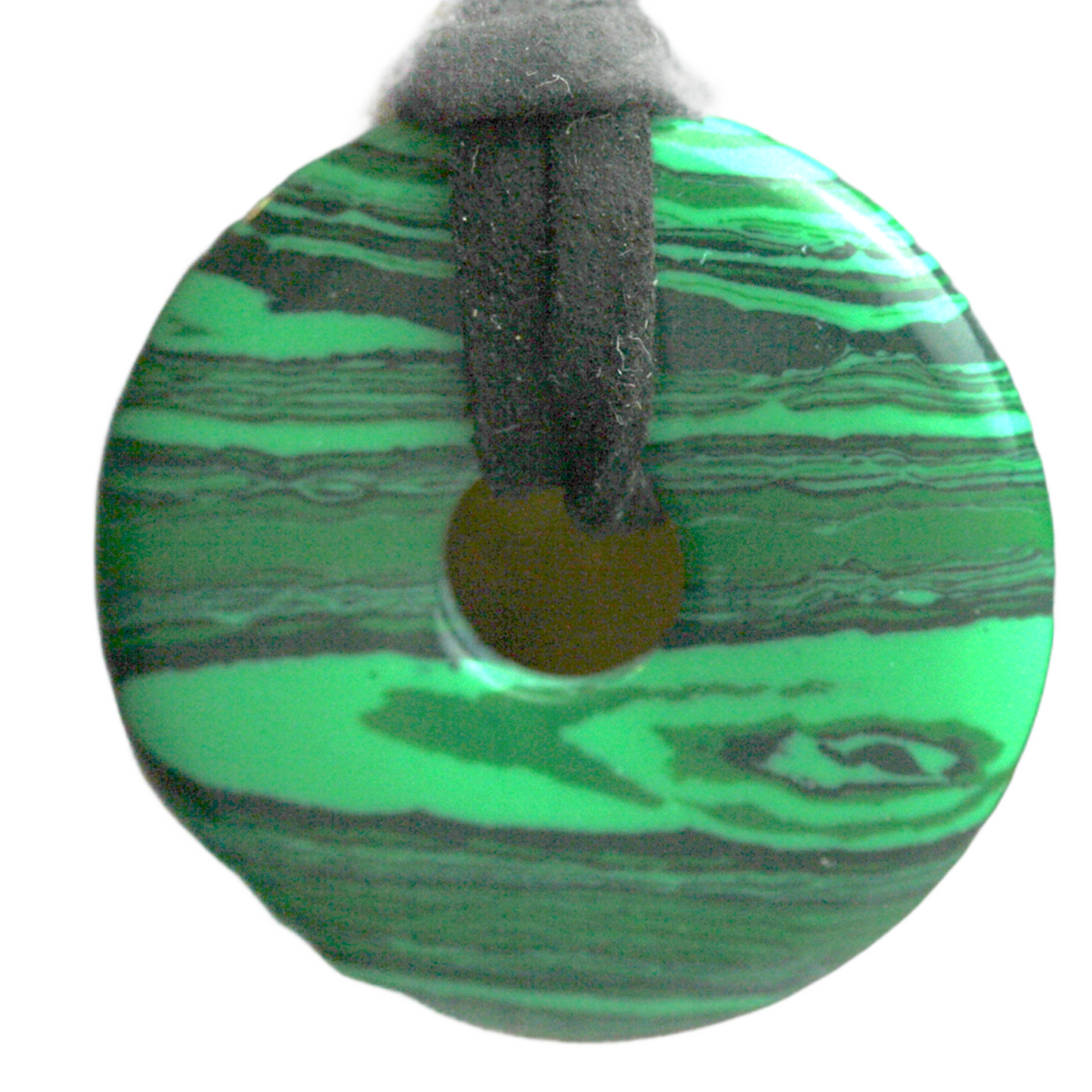 Premium Edelstein-Donut Malachitglas optional als Kette mit versilberter oder vergoldeter Spirale und Wildlederband